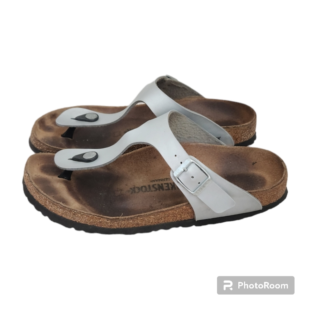 Birkenstock Womens Gizeh Birko-Flor  Silver Thong Sandals